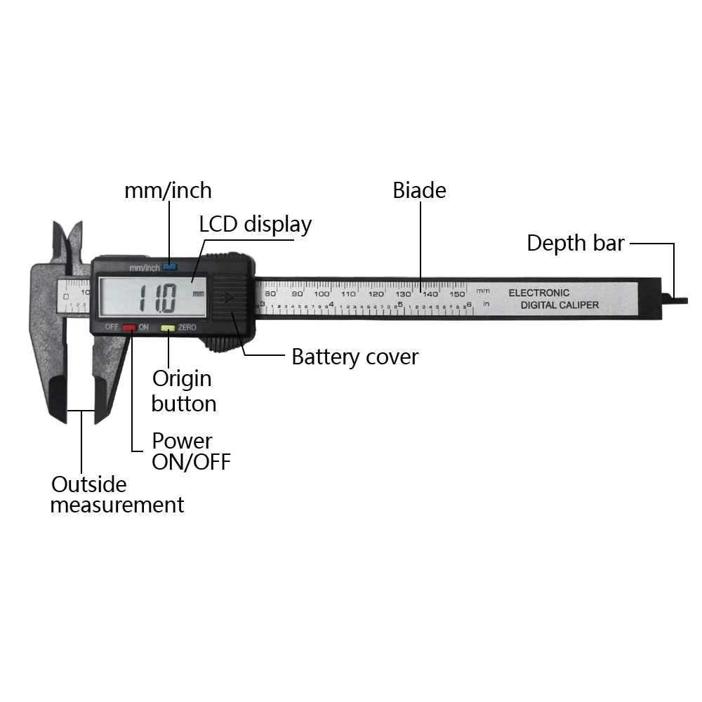 Электронный штангенциркуль 150 мм 6 ''lcd цифровой штангенциркуль из углеродного волокна Калибр микрометр