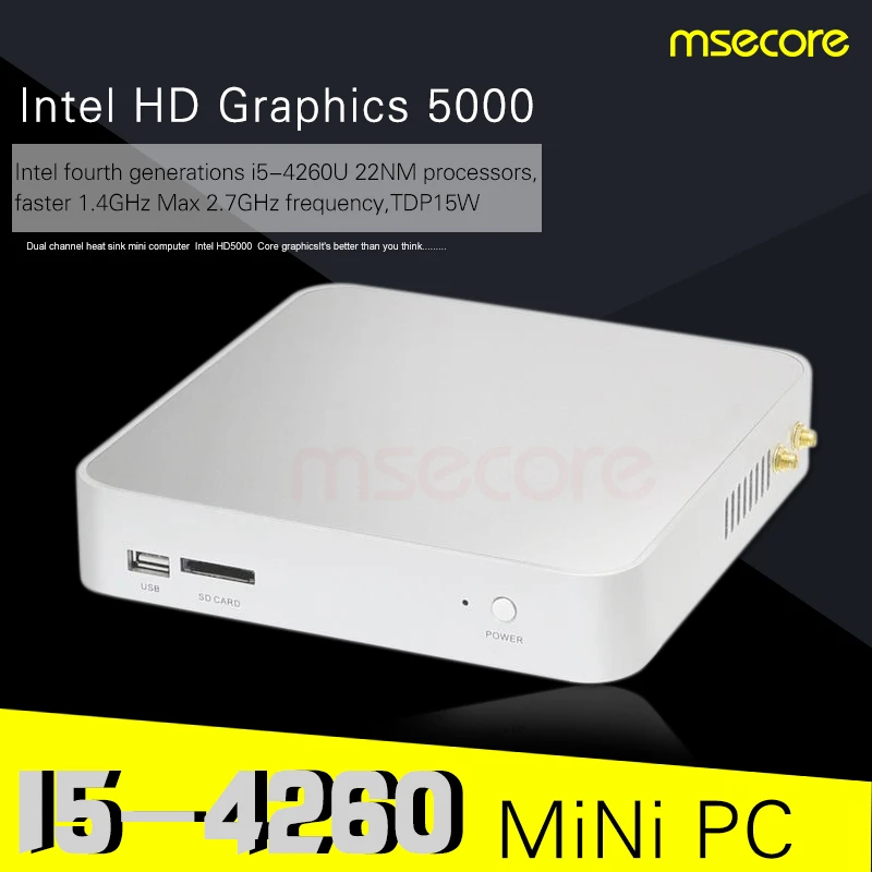 Fanless Mini PC Intel Windows 10 stick pc raspberry pi 3 NUC Desktop Computer Haswell I5 4260U HD5000 Graphics 4K HD 300M WiFi