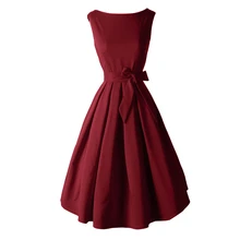 Red Black Audrey Hepburn Style 1950s rockabilly Dress 2017 New Summer Dress Sleeveless Bow Sash Women Vintage Retro Dresses