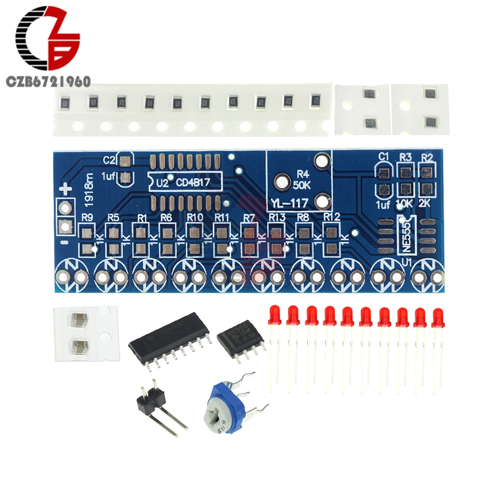 Интегрированный NE555+ CD4017 светильник вода течёт светильник светодиодный модуль DIY Kit