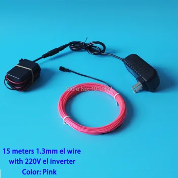 

Free Shipping Pink 15Meters 1.3mm EL Wire Cable Rope Neon Led Strip Lights with AC220V Converter for Garden,Fence,Outdoor Decor