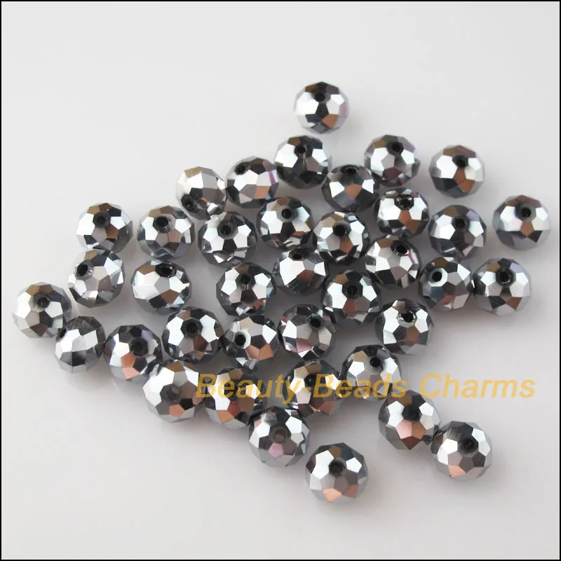 

30Pcs Loose Faceted Round Flat Glass Crystal Spacer Beads Charms Silver 8mm