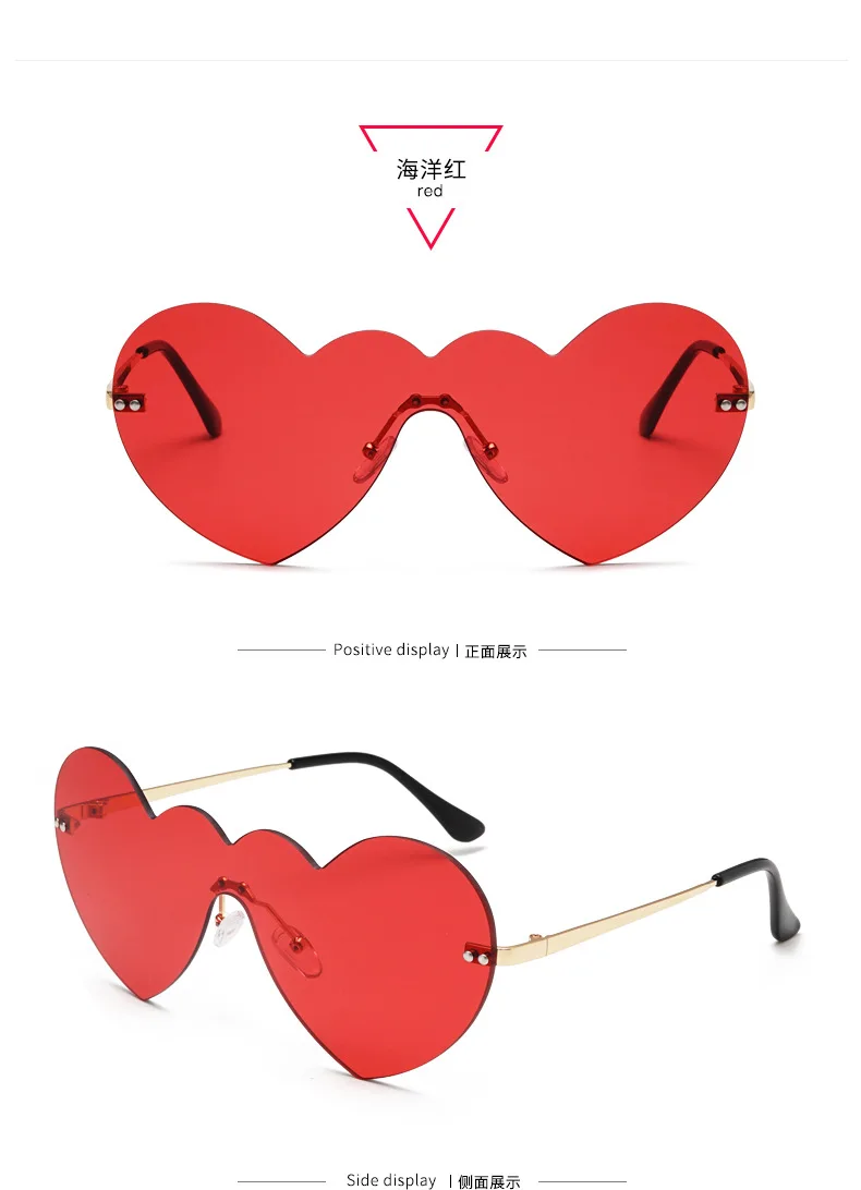 MARC 2019 модные женские туфли очки сердце Pesonality солнцезащитных очков красный розовый моно объектив очки без оправы тренд женский Красочные 1