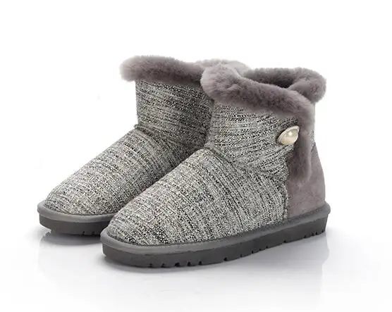 

2018 Winter Newest Grey printed Ankle Boots for woman round toe crystal button fur snow boots waterproof warm boots pink black