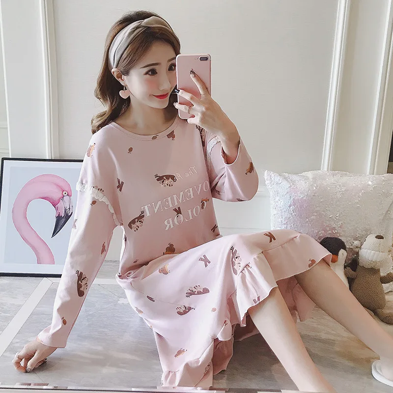 

Female autumn cotton new casual long-sleeved large size nightdress cartoon long home service spring and autumn wearable