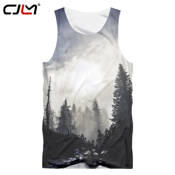 

CJLM 3D Tank Tops Printed Foggy Forest Trees Man Singlets 2018 Summer Tops Cool Sleeveless Undershirts Shirt Crewneck Vest 5XL