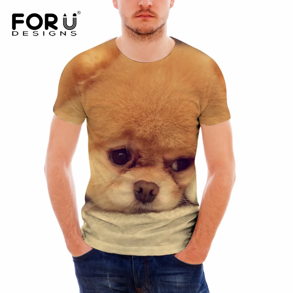 FORUDESIGNS/забавная Мужская футболка с 3D изображением Померанской собаки, летний эластичный Топ для кроссфита, удобные футболки с круглым вырезом для подростков