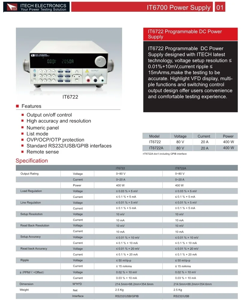 ITECH IT6722A высокая точность регулируемый Цифровой DC Питание 80 V/20A/400 W для научных исследований Услуги лаборатории