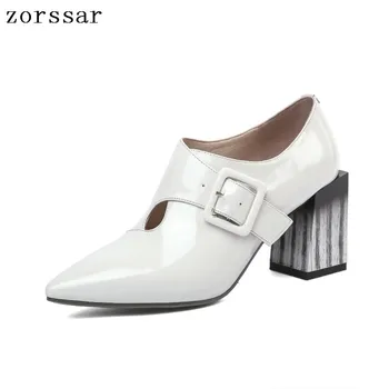 

Zorssar 2019 New women Pumps Genuine Leather Shallow Slip-On Pointed Toe High heels Wedding Party derss shoes plus size 33-43