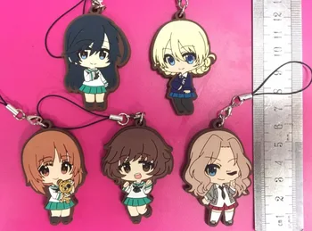 

5PCS/LOT GIRLS and PANZER Keychian Nishizumi Miho saori takebe yukari akiyama Reizei Mako Nishizumi rubber mobile phone strap