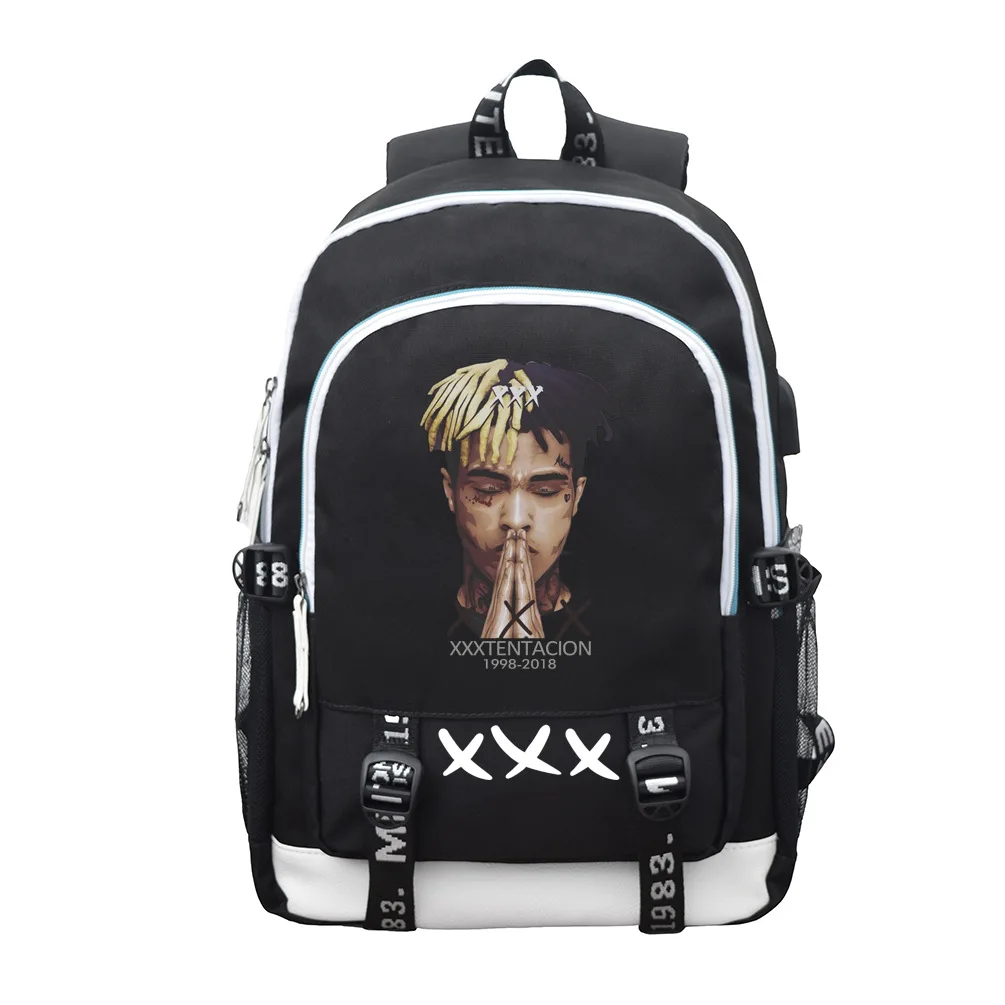 

USB Kids Backpack Casual Travel Bag for Girl Boys Singer XXXTentacion Printed Multifunction Book Rucksack Men Travel Mochila