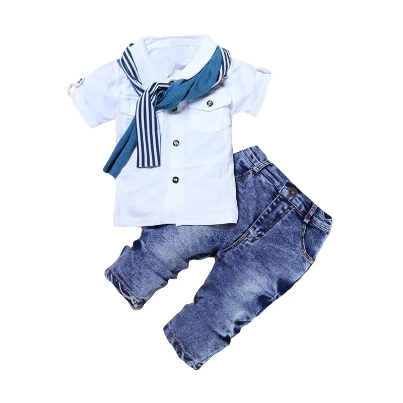 

Spring Boys Clothing Sets Short T-shirt + Jeans+Scarf 3 pcs Baby Boys Clothes Kids Suit For 2-6 Years Old Kids Children Clothing