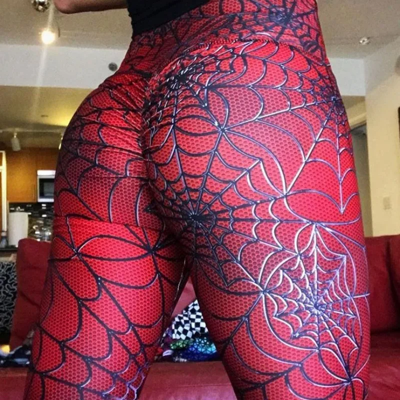 

New work out red spider Women Fitness Leggings Printed Leggins Woman Elastic High Waist Pants Printing Push Up Fashion Legging