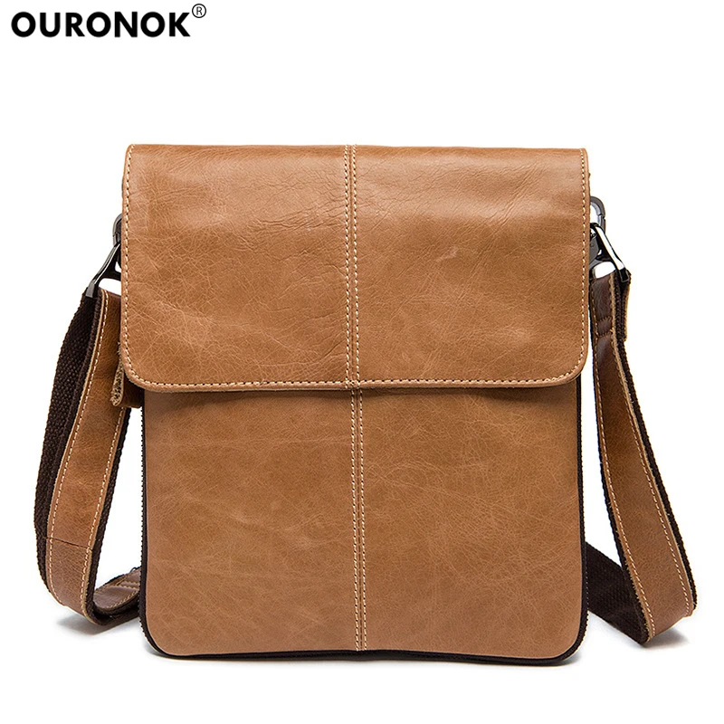 

OURONOK Real Cowhide Leather Men Bag Retro Vintage Leather Men's Messenger Shoulder Bag Genuine Leather Shoulder Bags