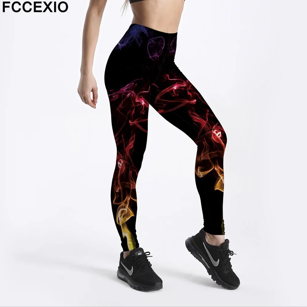 

FCCEXIO Women Workout Leggings High Waist Fitness Legging Colored Smoke Dream Print Leggins Female Leg Pants Large Size Leggings