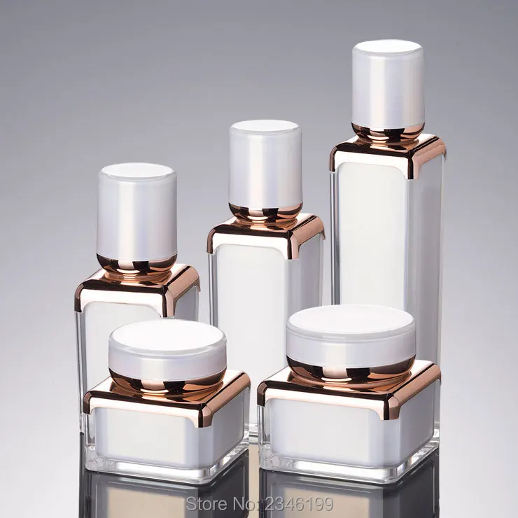 

10Pcs/Lot 15ML 30ML 50ML Cosmetic Lotion Pump Bottle, DIY White Elegant Emulsion Container, Square Arcylic High Grade Cream Jar