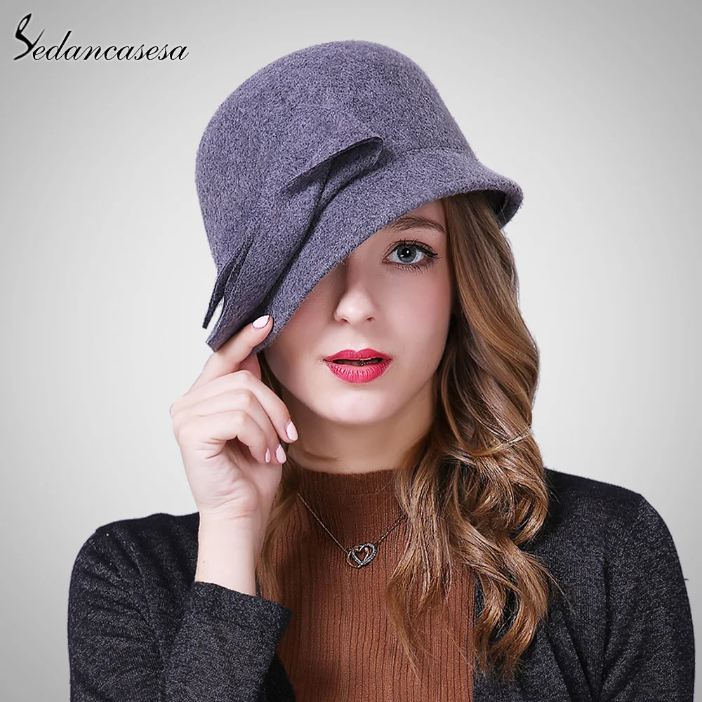 Sedancasesa New Autumn Winter Hat Female England Wool Felt Hat Retro
