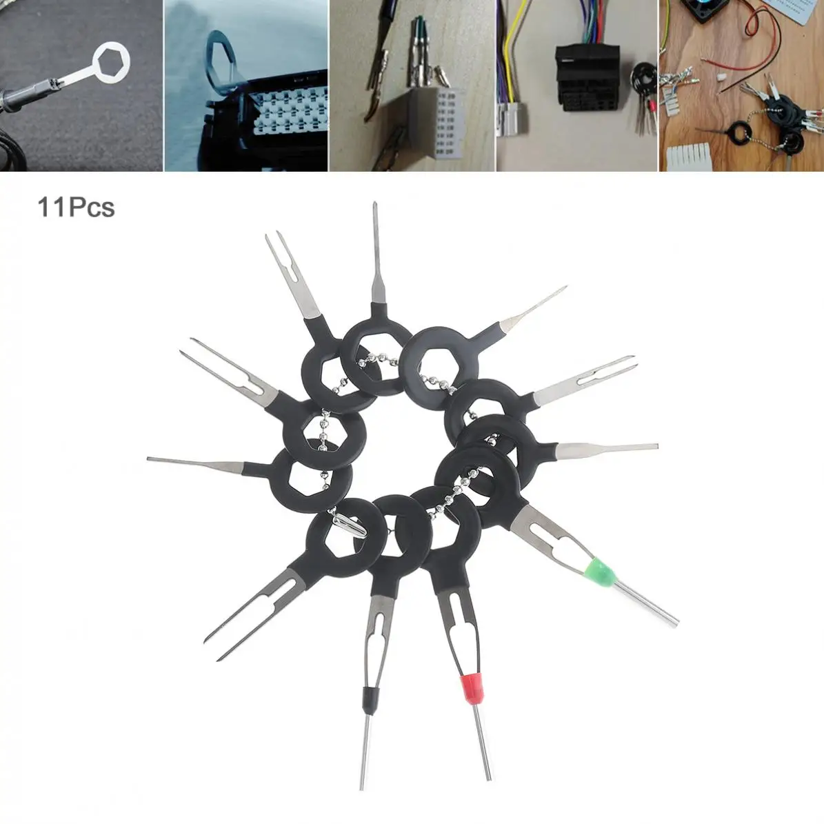 11 шт., универсальный автомобильный жгут проводов из нержавеющей стали+ ПВХ, обжимной разъем для разъема, набор инструментов для удаления, аксессуары