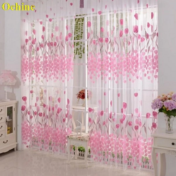 

OCHINE 100*200CM Tulip Flower Voile Window Curtain Door Room Divider Sheer Panel Drapes Scarf