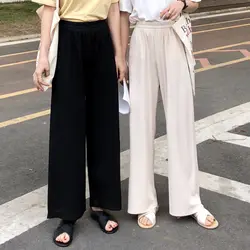 Женские весенние и осенние корейские стильные с высокой талией свободные прямые черные брюки до щиколотки Женские повседневные Висячие