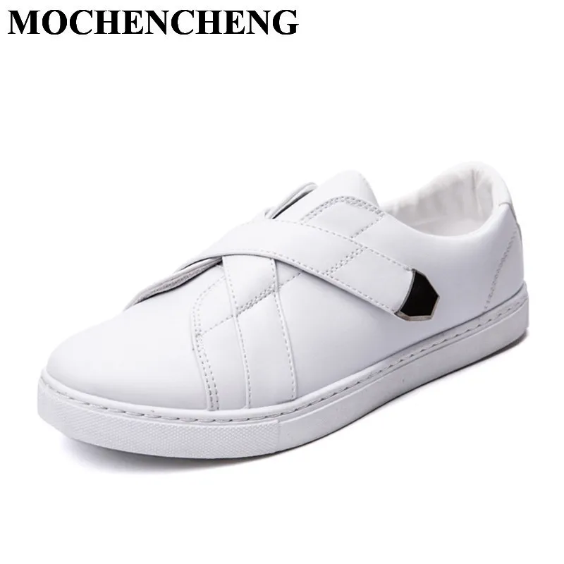 

New Men Solid White Casual Shoes with Hook&loop Spring Summer Breathable Flat Leisure High Quality Hard-wearing Youth Shoes Z40
