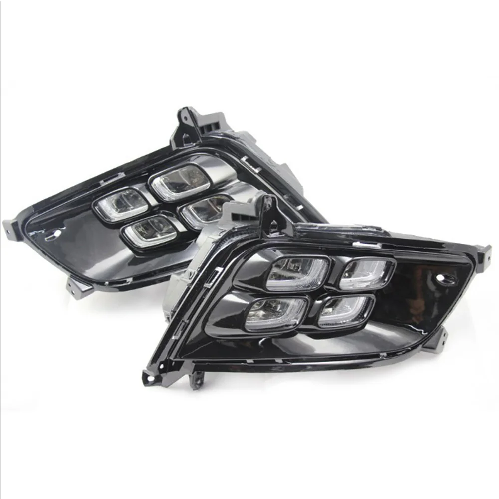 

Car Flashing LED DRL For Kia Optima K5 2013 2014 2015 Fog lamp Cover Daytime Running Lights with turn yellow signal