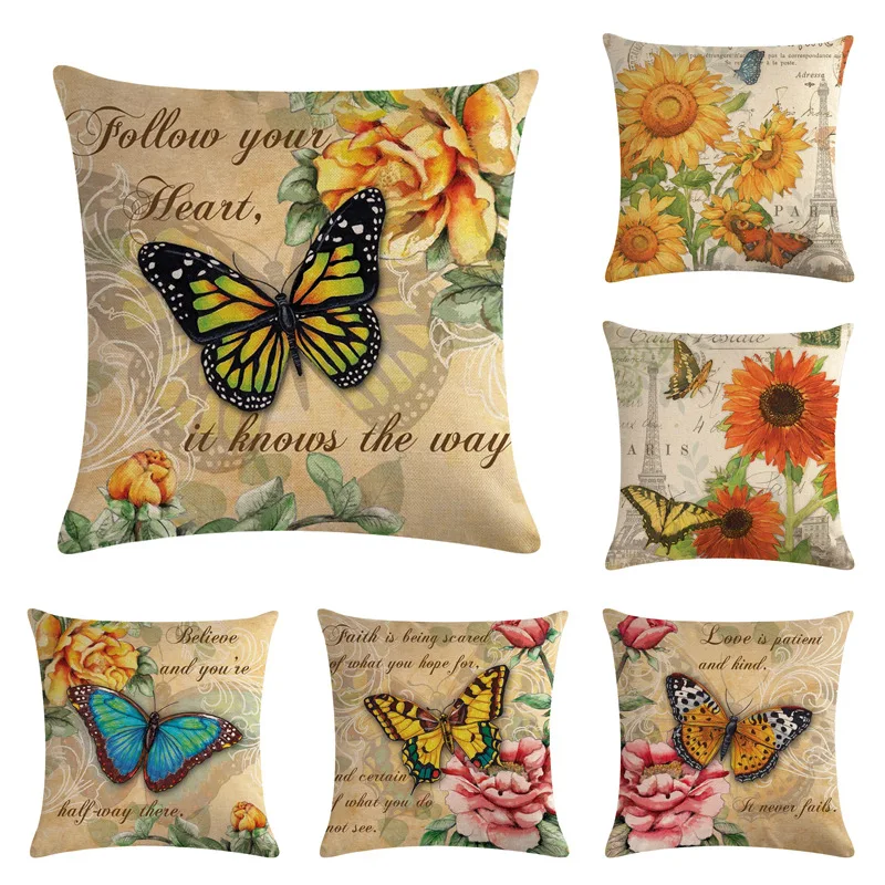 

JAYQUERING New Flax Butterfly Flower Elegant Decorative Pillowcase Colorful Exquisite Bedding Set Personality Pillowcases ZMB127