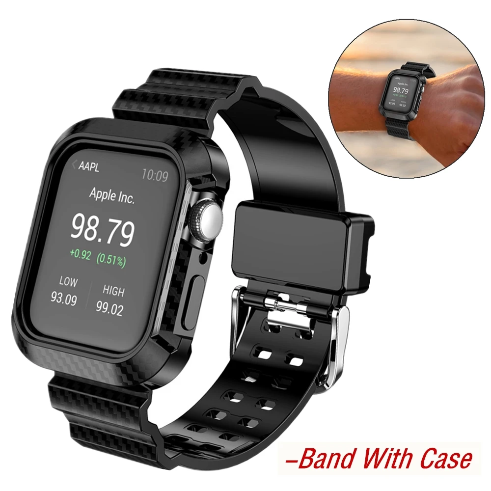 Силиконовый ремешок из углеродного волокна с чехол для Apple Watch Band Series SE/6/5/4