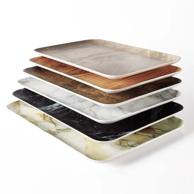 JINSERTA Marbled Storage Tray Melamine Dessert Fruit Cake Plate Retro Breakfast Bread Tableware Restaurant Hotel Serving Tray 2