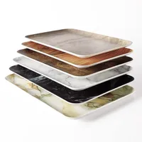 JINSERTA Marbled Storage Tray Melamine Dessert Fruit Cake Plate Retro Breakfast Bread Tableware Restaurant Hotel Serving Tray 2