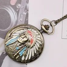 Новая мода Древний индийский старый человек Красочный портретный дизайн кварцевые Fob карманные бронзовые часы кулон ожерелье сувенир цепочка подарки