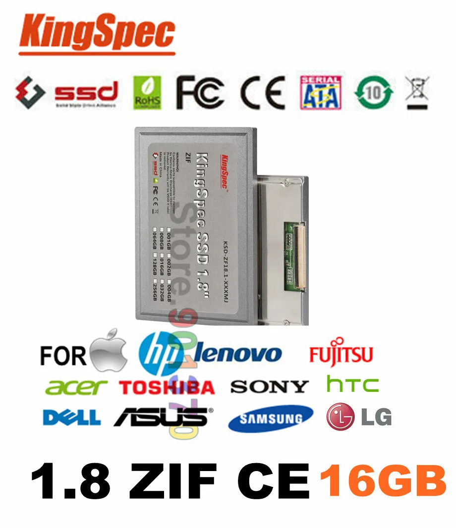 L Kingspec 1.8 ''ZIF SSD Флэш-ssd 16 ГБ ATA IDE ZIF2 Solid State Disk Для Dell Mini12 D420 D430 XT HTC 9500 macbook air |
