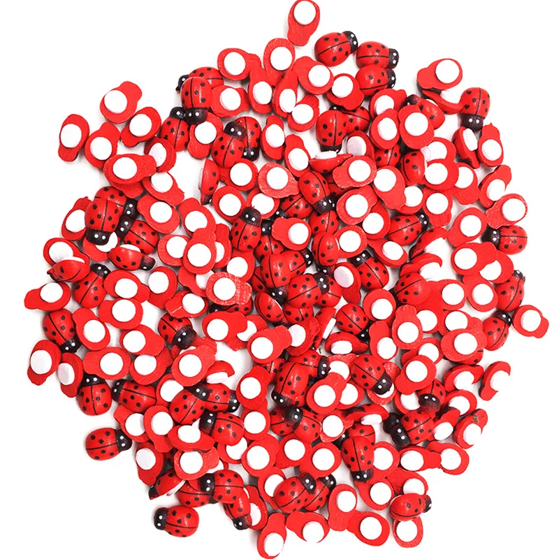100 шт./пакет деревянная Божья коровка стикер дети окрашенные клейкие обратно DIY ремесло домашнее Праздничное оформление E