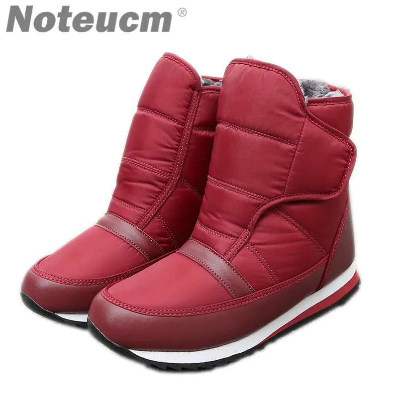 

High quality Female winter warm black red ladies flat short casual Ankle snow boots with boots waterproof quilted shoe for women
