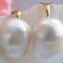 00108 18 мм белый почти круглый Кеши жемчуг серьги(без шпильки