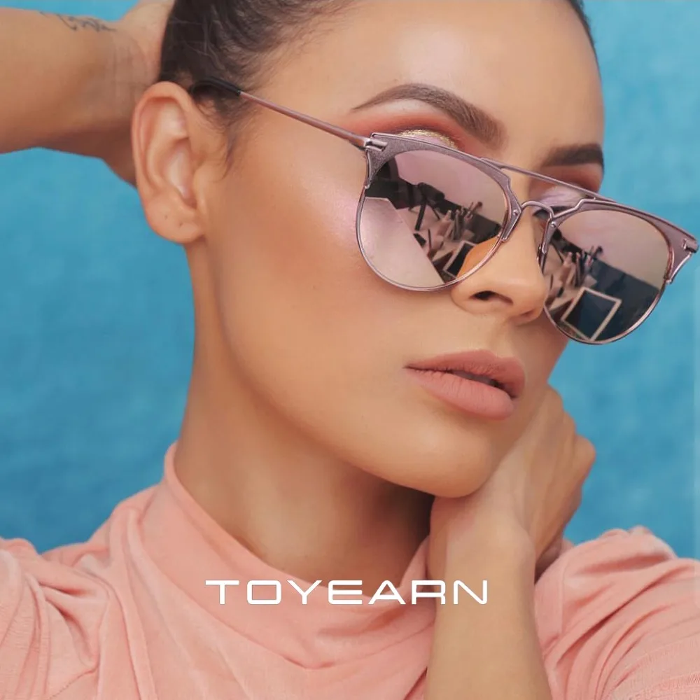 

Luxury Brand Designer Vintage Ladies Cat Eye Sunglasses Women 2019 Fashion Double-Bridge Round Mirror Sun Glasses For Female