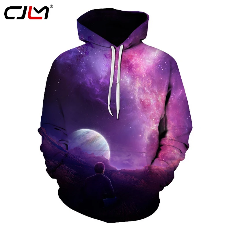 CJLM 3d толстовки с капюшоном принтом галактика космическая Луна мужские