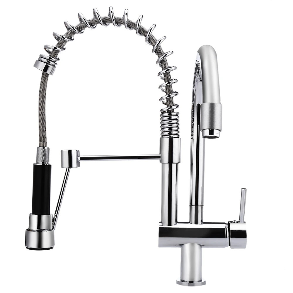 

Wholesale and Retail New Double Swivel Spout Spring Kitchen Sink Faucet Hot and Cold Pull Out Kitchen Faucet