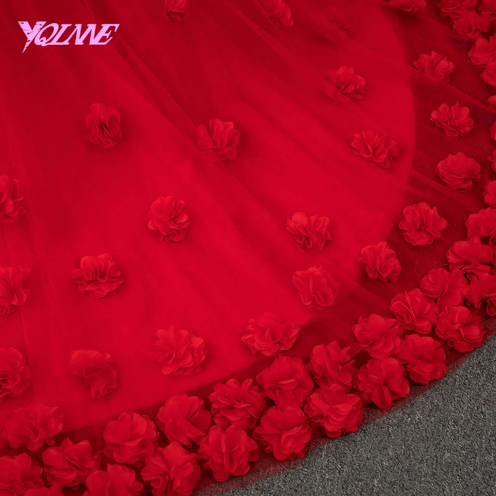 YQLNNE красные цветы Vestidos Бальные платья бальное платье на шнуровке милое 16 платье Vestido De 15 Anos с свободная Пышная юбка