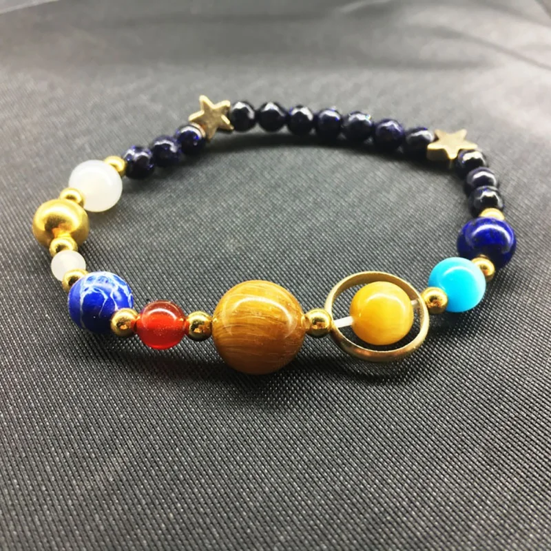 

Beads Bracelet Fashion Universe Planets Beads Frosted Black White Jewelry Natural Solar System Energy Bangles For Women Men