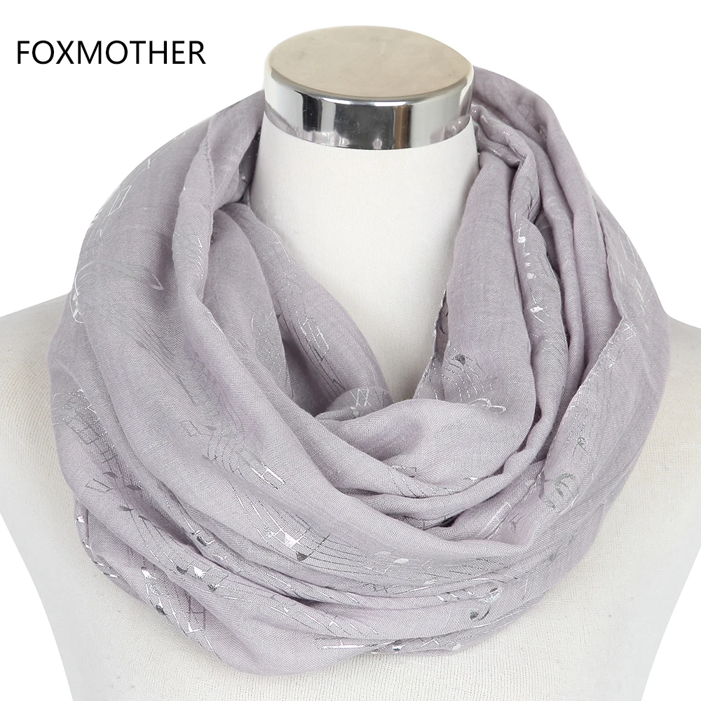 FOXMOTHER дизайн женский темно-синий серый металлический фольгированный Серебряный музыкальный шарф для женщин s Дамы
