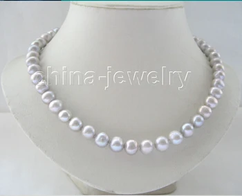 

FREE shipping> >>>Beautiful 17" 10mm gray round freshwater pearl necklace