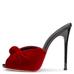 Женские туфли без задника на высоком каблуке с завязками; коллекция года; пикантные женские летние туфли из бархата; Цвет черный, красный; Босоножки с открытым носком; вечерние модельные туфли на каблуке; большие размеры - Цвет: Burgundy