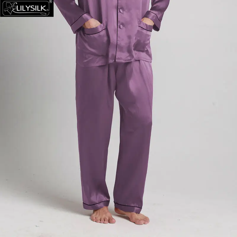 LilySilk пижамные мужские брюки тяжелый шелк низ полная длина шелк углового отделка 22 Momme