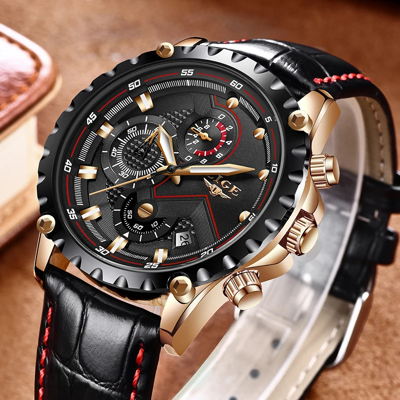 Luxury Brand LIGE Watches Men's Fashion Sport Military Quartz Watches Men's Leather Business Men's Waterproof Relogio Masculino