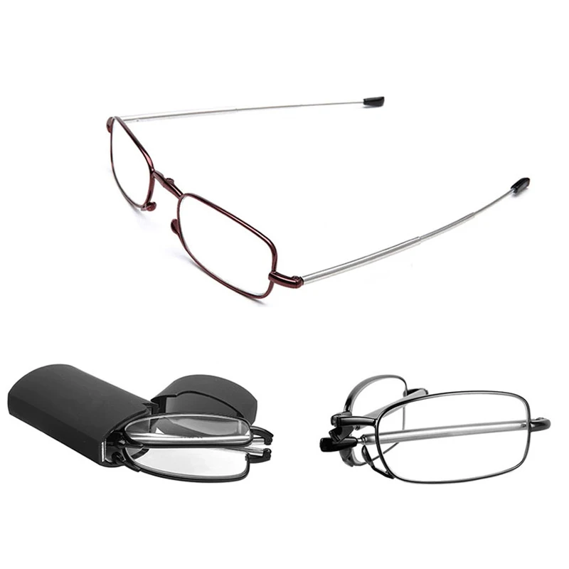 

Free delivery 2016 MINI Design Reading Glasses Men Women Folding Small Glasses Frame Black Metal Glasses With Original Box