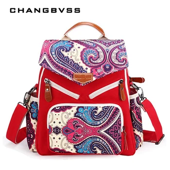 

Folk Style Creative Pattern Diaper Bag Backpack For Mother Reusable Canvas Mommy Nappy Bag Red Black Pink Luiertas Baby Bag