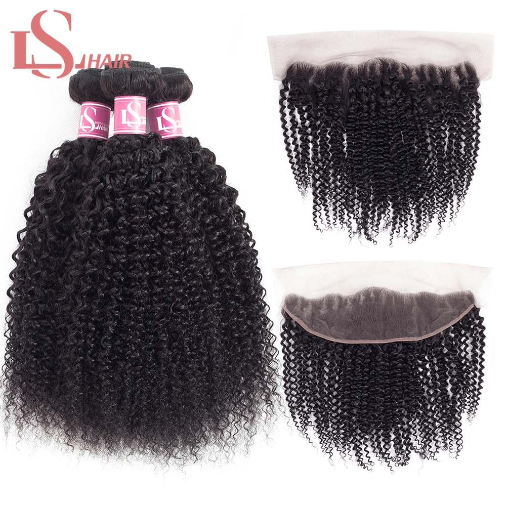 LS Hair Peruvian remy hair kinky curkly 3/4 bundles with lace frontal 13*4 pre-pluck hair bundles deal extensions 8-26inch LS Hair Peruvian remy hair kinky curkly 3/4 bundles with lace frontal 13*4 pre-pluck hair bundles deal extensions 8-26inch