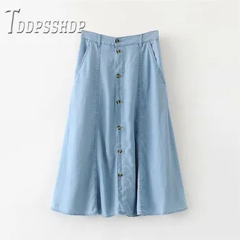 

2019 Button Decor Women Skirt Pocket Denim Female Skirts