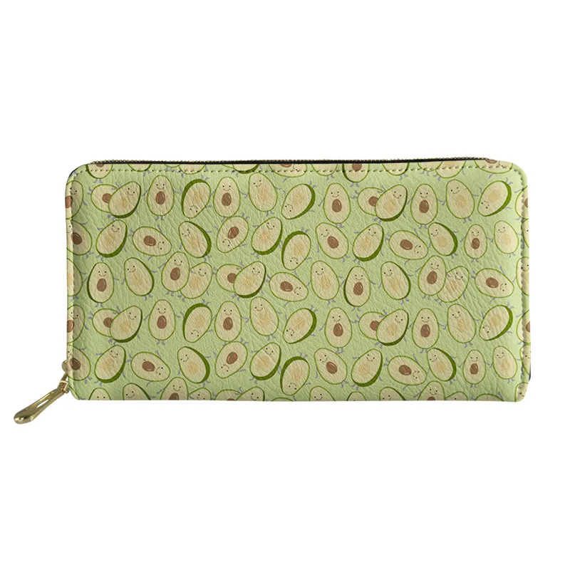 

THIKIN Women PU Wallet Avocado Cartoon Fruit Pattern Women's Long Design Purse Clutch Female Fashion PU Leather Coin Bag Custom